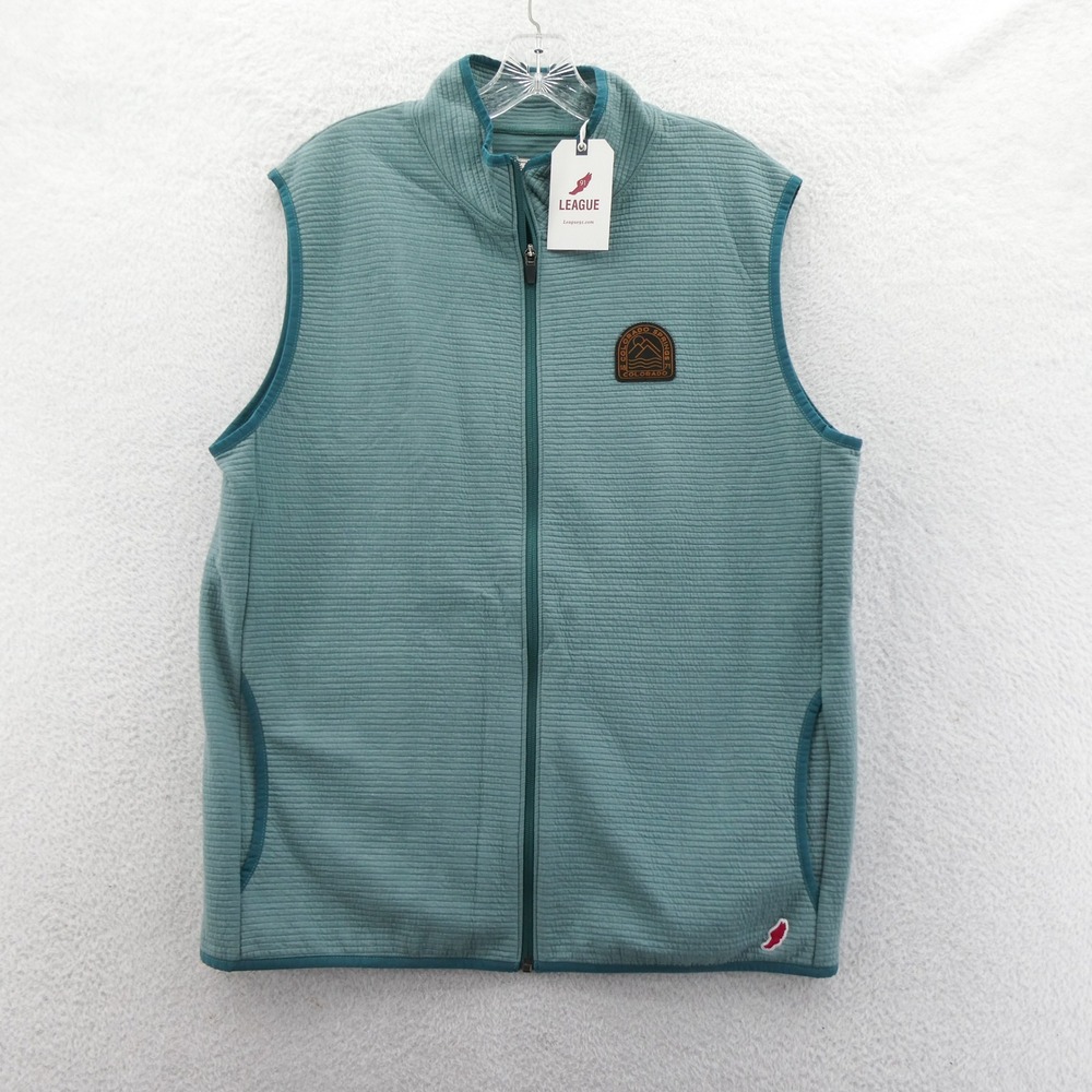 League Vest Mens Large Colorado Springs Blue Full Zip Ribbed Cotton Blend